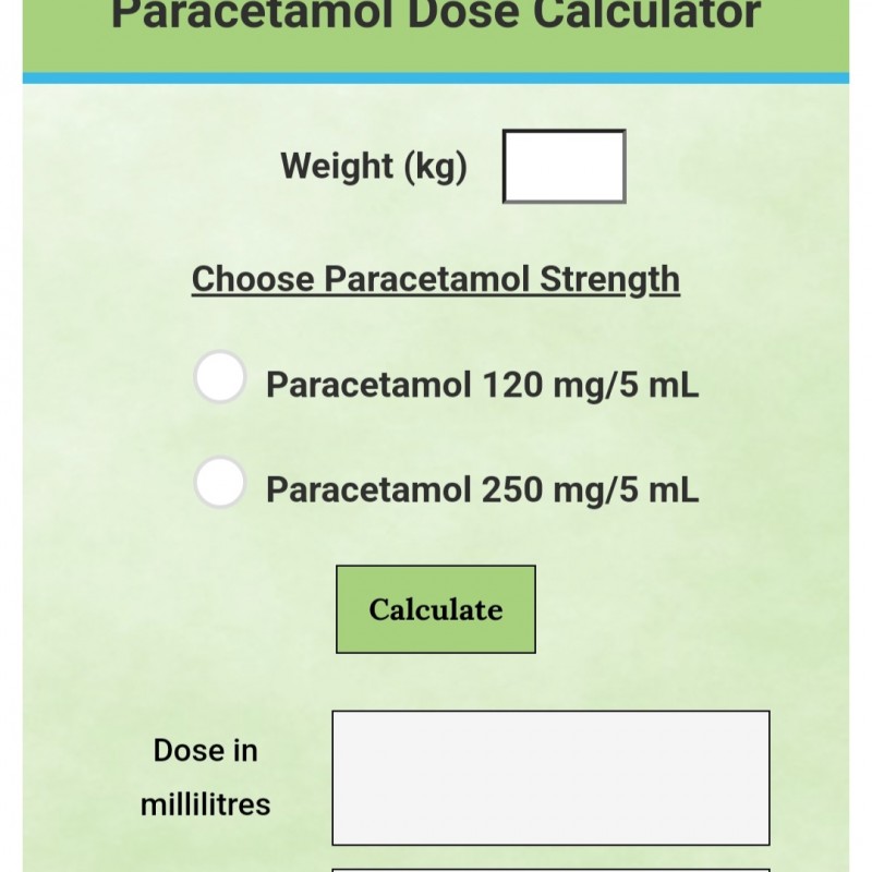 حاسبة لجرعة خافض الحرارة الباراسيتامول